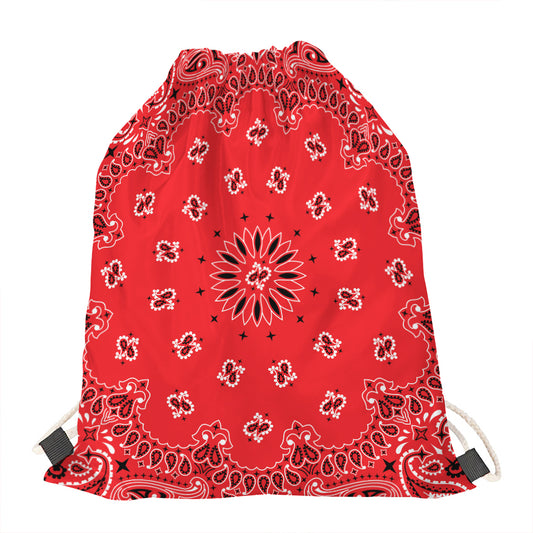 Red Black And White Bandana Print Drawstring Bag