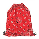 Red Black And White Bandana Print Drawstring Bag