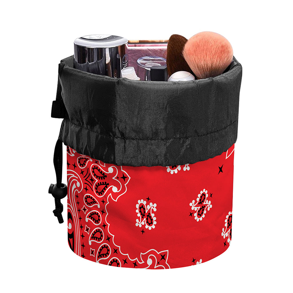 Red Black And White Bandana Print Drawstring Makeup Bag