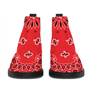 Red Black And White Bandana Print Flat Ankle Boots