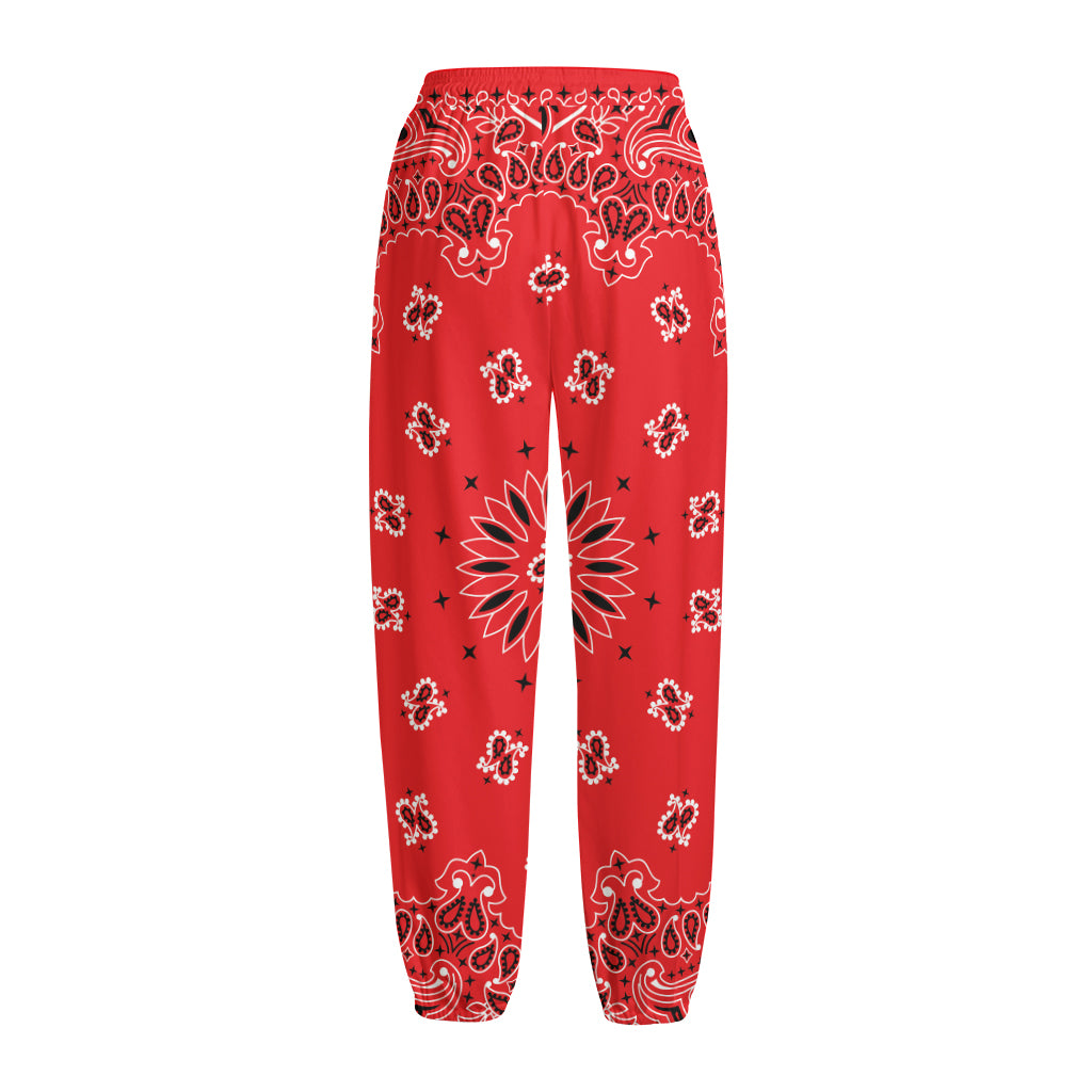 Red Black And White Bandana Print Fleece Lined Knit Pants