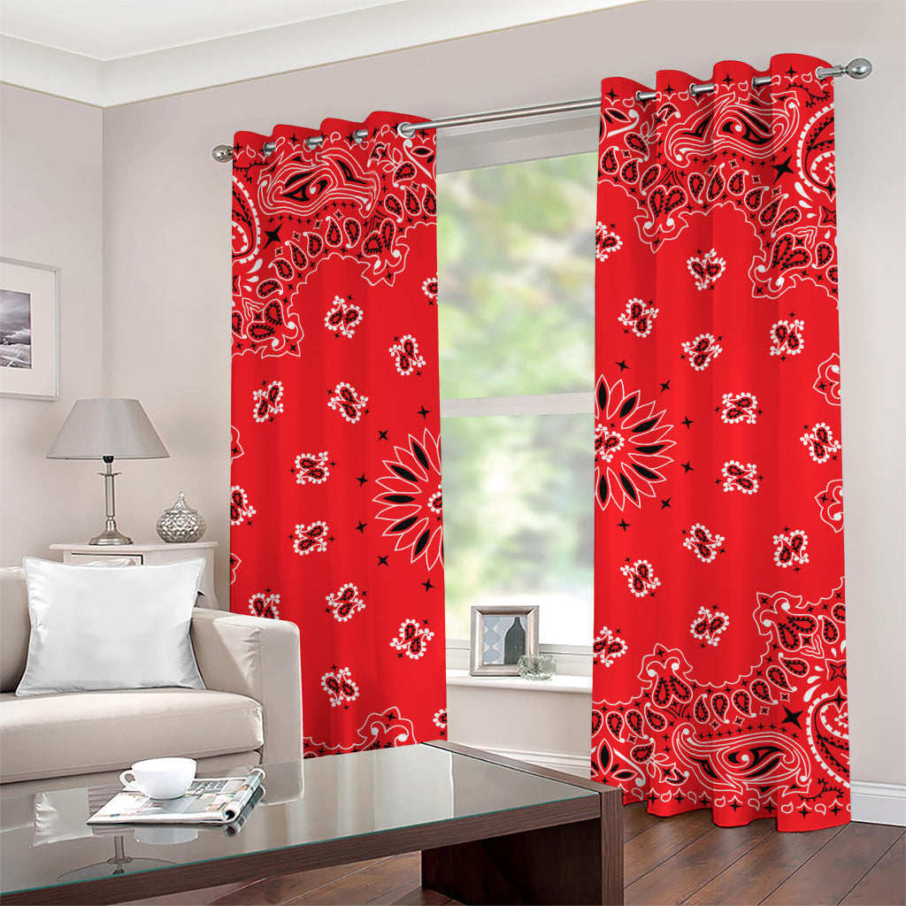 Red Black And White Bandana Print Grommet Curtains