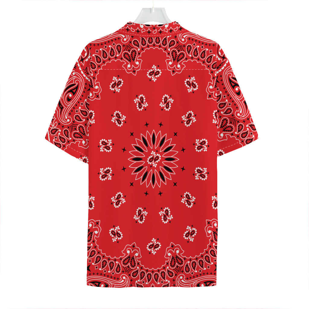 Red Black And White Bandana Print Hawaiian Shirt