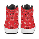 Red Black And White Bandana Print High Top Leather Sneakers