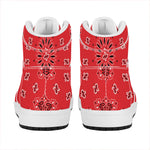 Red Black And White Bandana Print High Top Leather Sneakers