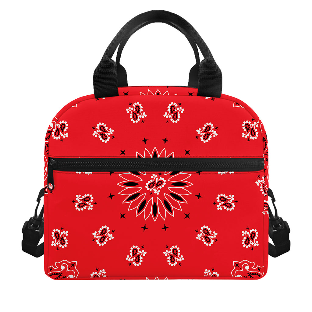 Red Black And White Bandana Print Insulated Lunch Bag