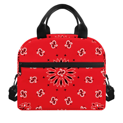 Red Black And White Bandana Print Insulated Lunch Bag