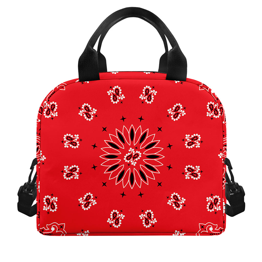 Red Black And White Bandana Print Insulated Lunch Bag