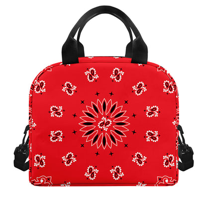 Red Black And White Bandana Print Insulated Lunch Bag