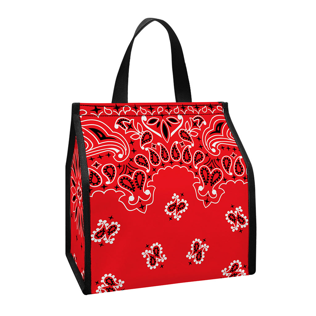 Red Black And White Bandana Print Insulated Lunch Tote