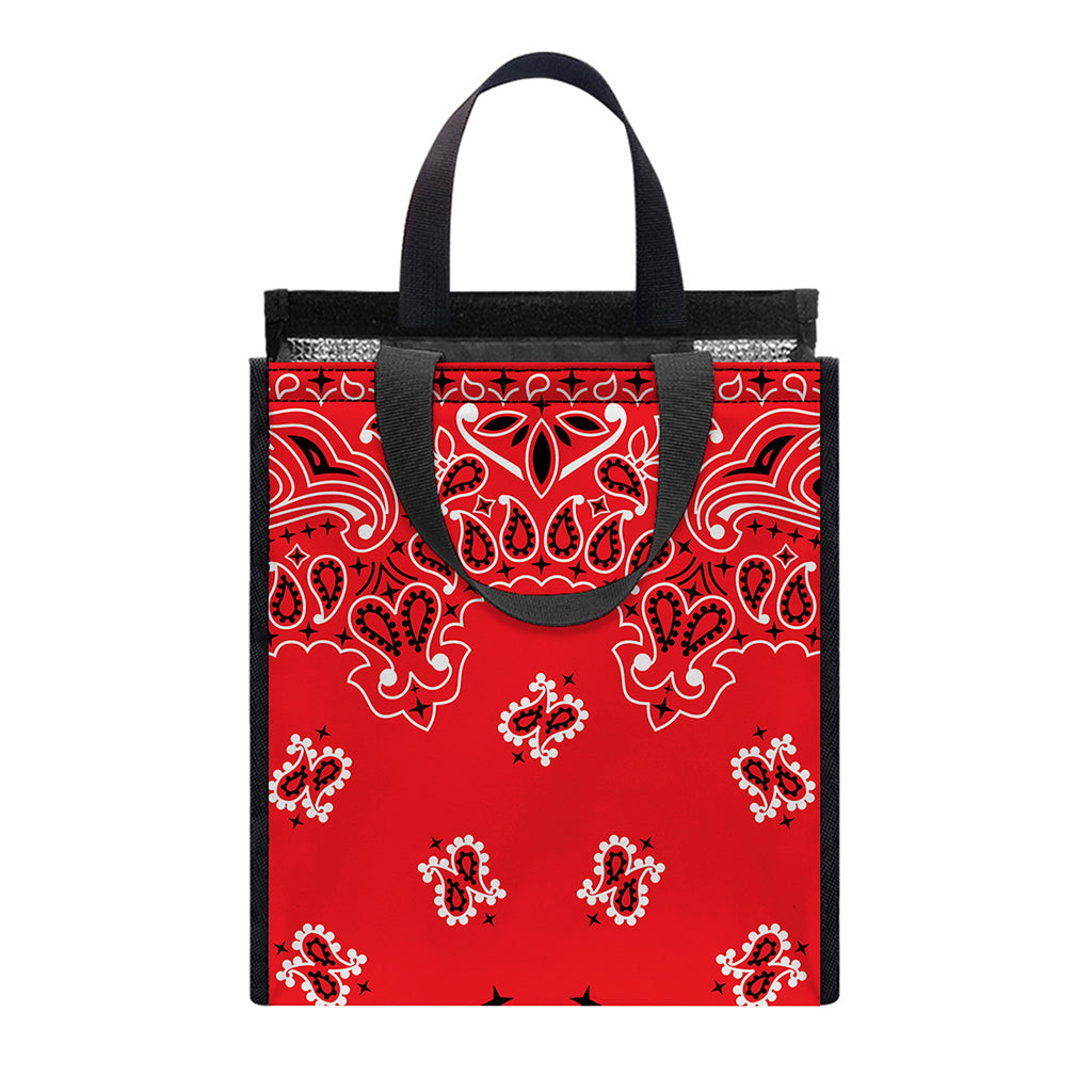 Red Black And White Bandana Print Insulated Lunch Tote