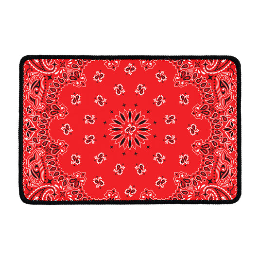 Red Black And White Bandana Print Kitchen Mat