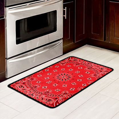 Red Black And White Bandana Print Kitchen Mat