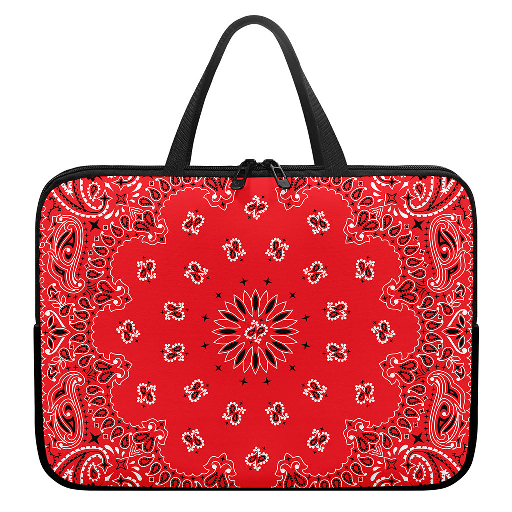 Red Black And White Bandana Print Laptop Sleeve With Handle