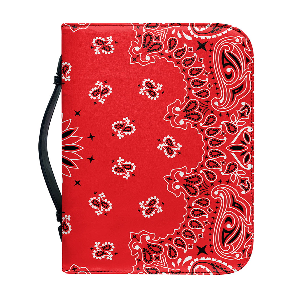 Red Black And White Bandana Print Leather Bible Cover