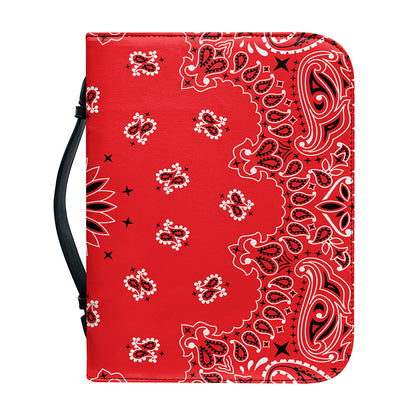 Red Black And White Bandana Print Leather Bible Cover