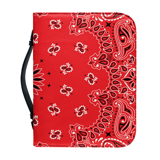 Red Black And White Bandana Print Leather Bible Cover