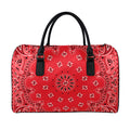 Red Black And White Bandana Print Leather Duffel Bag