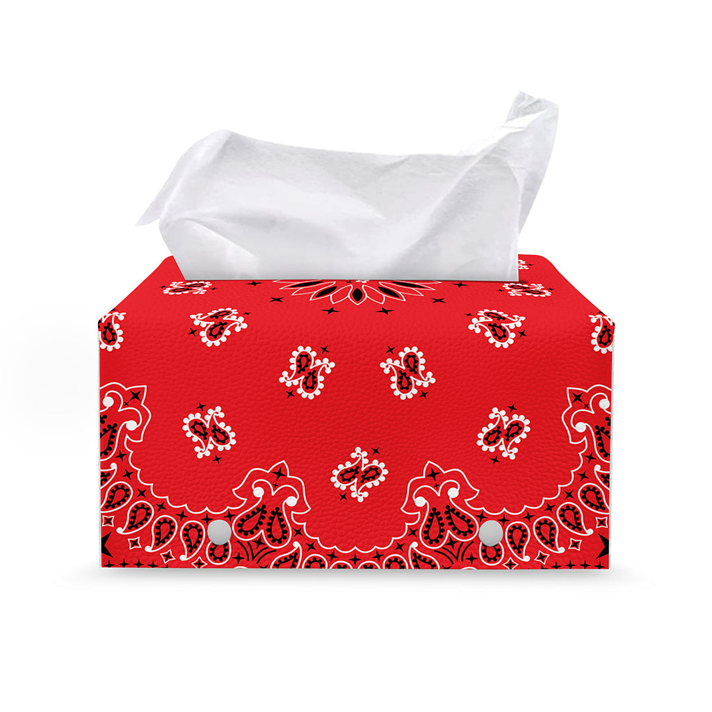 Red Black And White Bandana Print Leather Tissue Box Cover