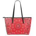 Red Black And White Bandana Print Leather Tote Bag With Zipper