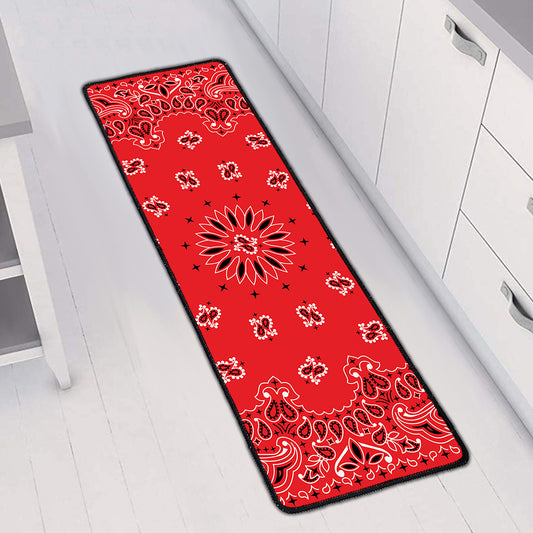 Red Black And White Bandana Print Long Kitchen Mat