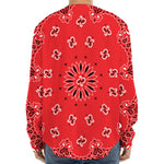 Red Black And White Bandana Print Long Sleeve Baseball Jersey