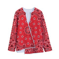 Red Black And White Bandana Print Long Sleeve Short Coat