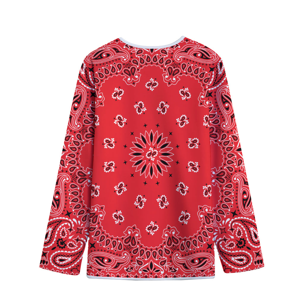Red Black And White Bandana Print Long Sleeve Short Coat