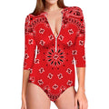 Red Black And White Bandana Print Long Sleeve Swimsuit