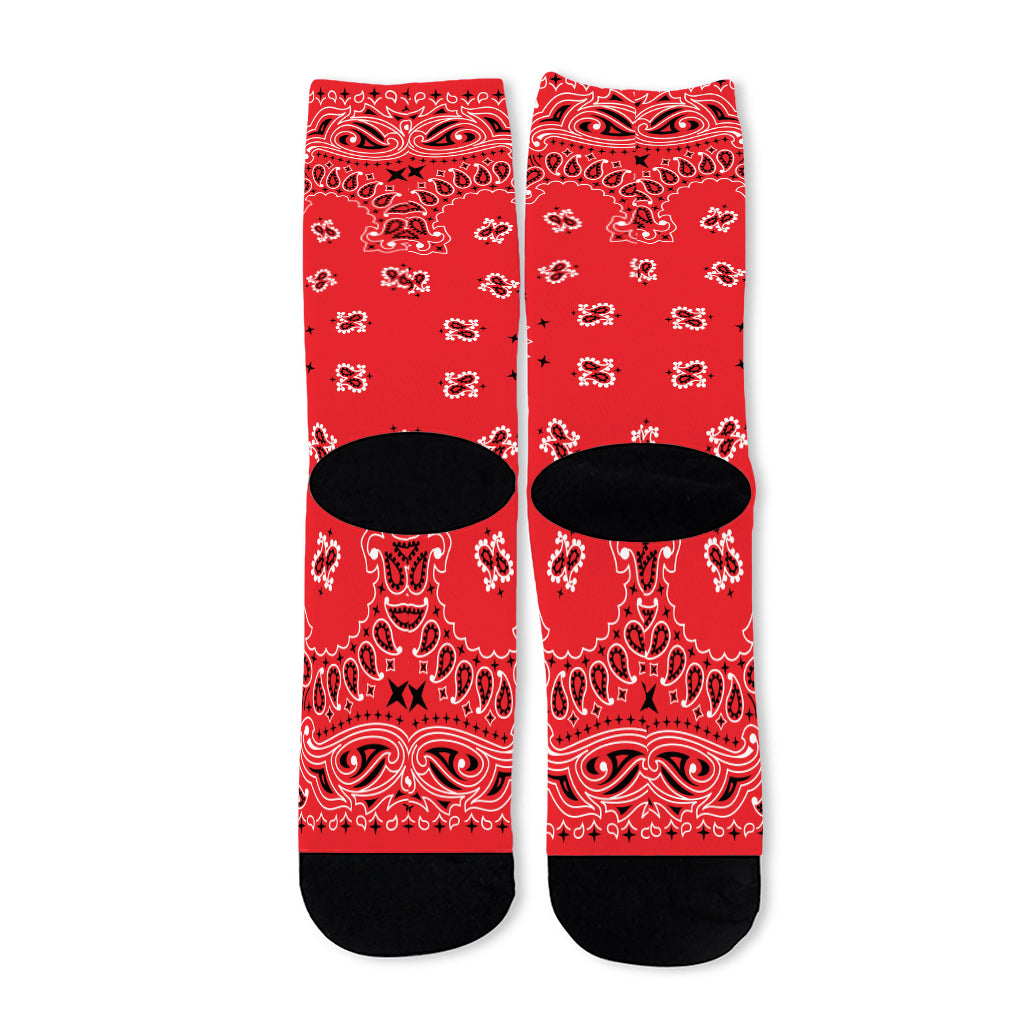 Red Black And White Bandana Print Long Socks