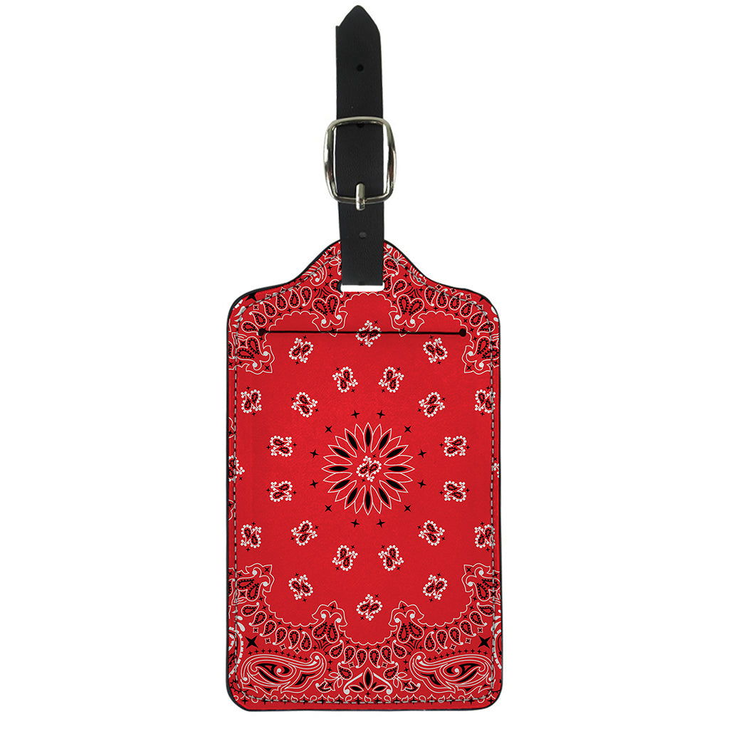 Red Black And White Bandana Print Luggage Tag