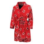 Red Black And White Bandana Print Men's Bathrobe