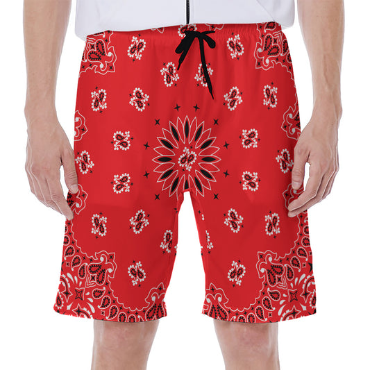 Red Black And White Bandana Print Men's Beach Shorts