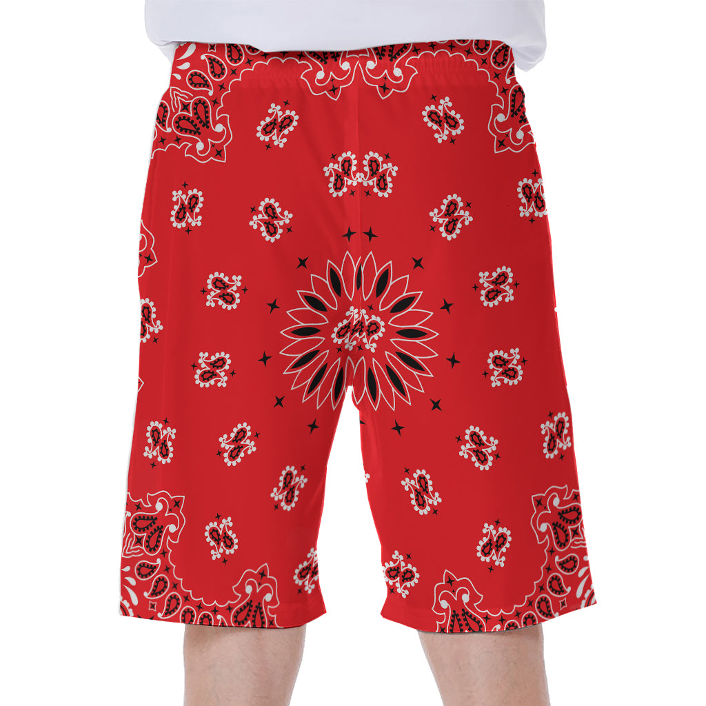 Red Black And White Bandana Print Men's Beach Shorts