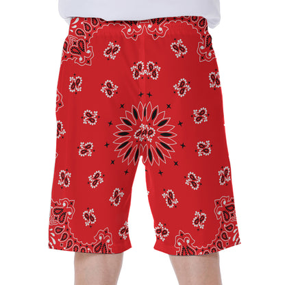 Red Black And White Bandana Print Men's Beach Shorts
