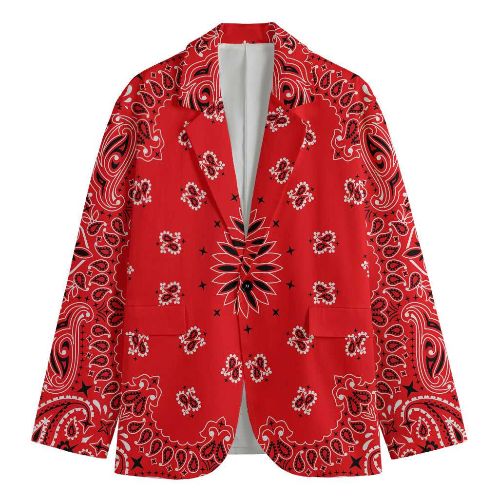 Red Black And White Bandana Print Men's Blazer