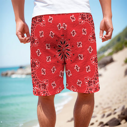 Red Black And White Bandana Print Men's Cargo Shorts