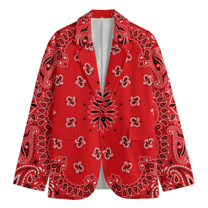 Red Black And White Bandana Print Men's Cotton Blazer