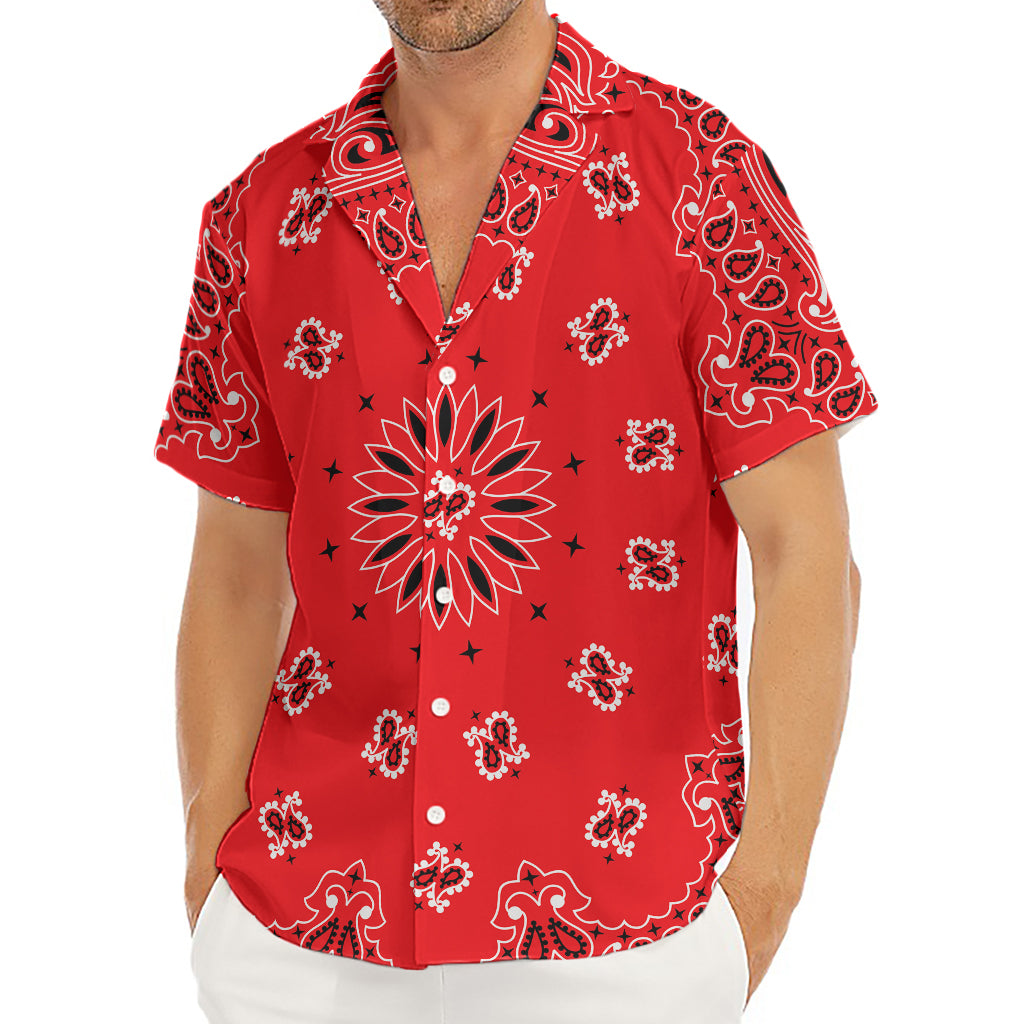 Red Black And White Bandana Print Men's Deep V-Neck Shirt