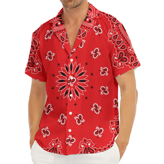 Red Black And White Bandana Print Men's Deep V-Neck Shirt