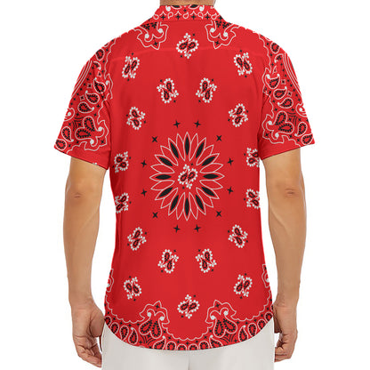 Red Black And White Bandana Print Men's Deep V-Neck Shirt