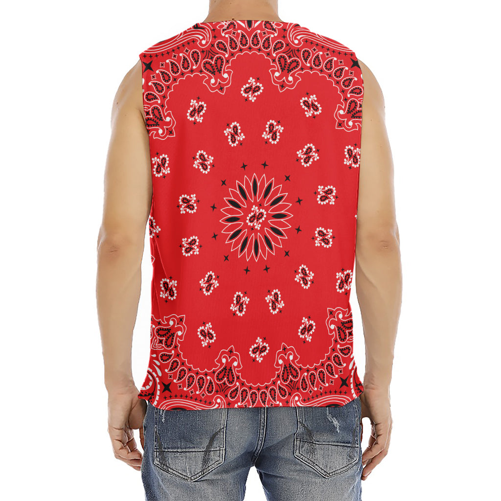Red Black And White Bandana Print Men's Fitness Tank Top