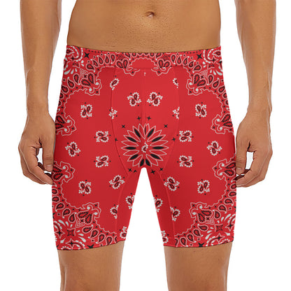Red Black And White Bandana Print Men's Long Boxer Briefs