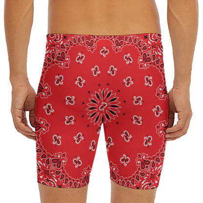 Red Black And White Bandana Print Men's Long Boxer Briefs