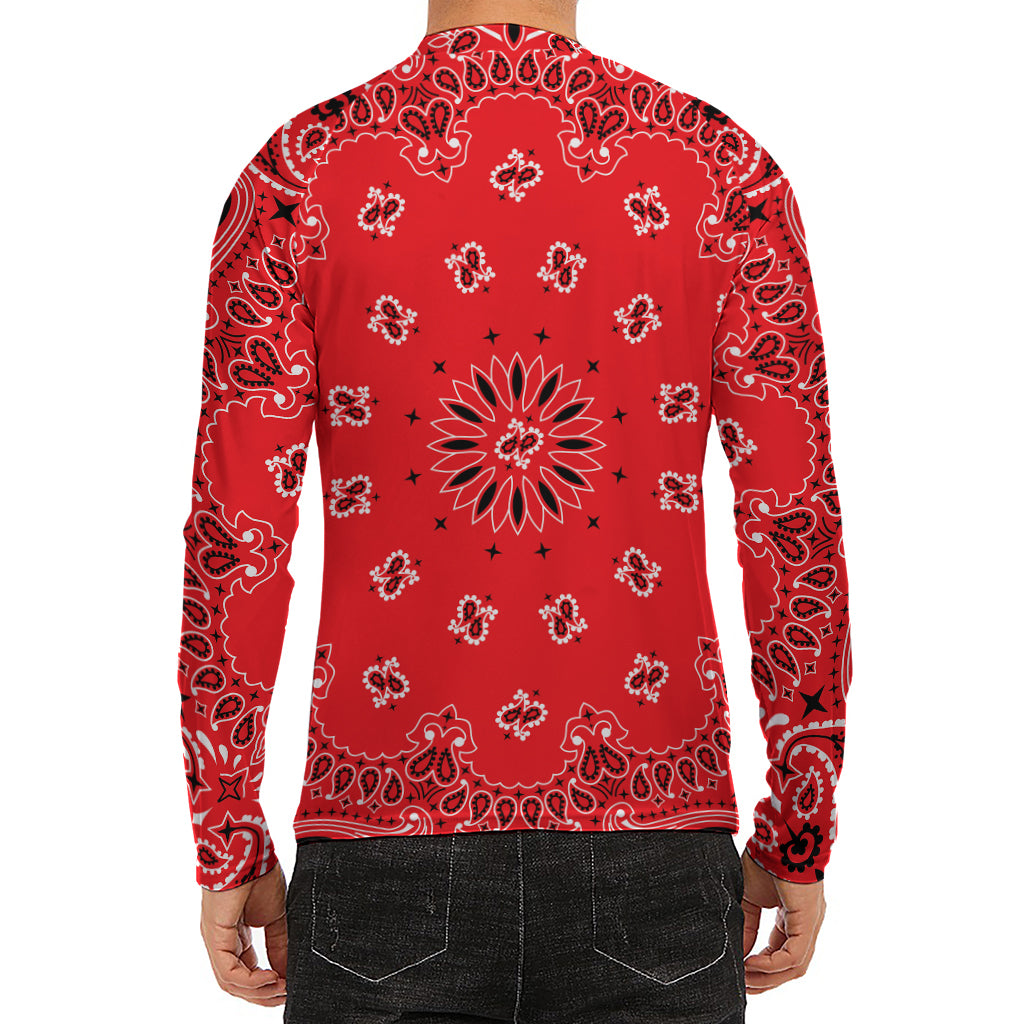 Red Black And White Bandana Print Men's Long Sleeve Rash Guard