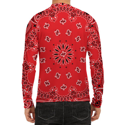 Red Black And White Bandana Print Men's Long Sleeve Rash Guard