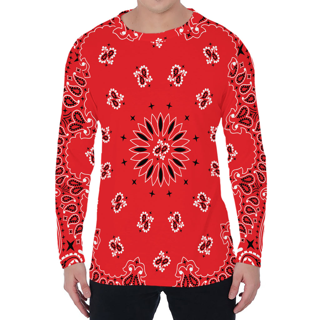 Red Black And White Bandana Print Men's Long Sleeve T-Shirt