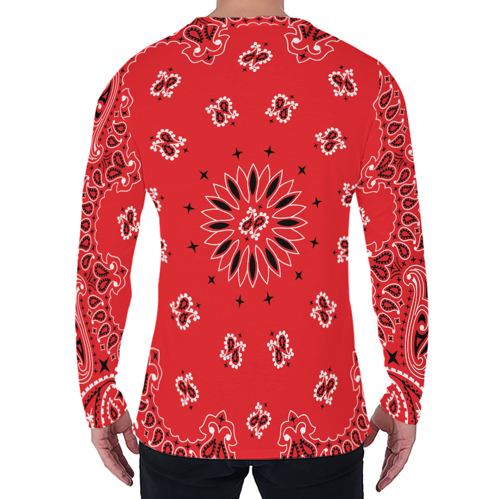 Red Black And White Bandana Print Men's Long Sleeve T-Shirt