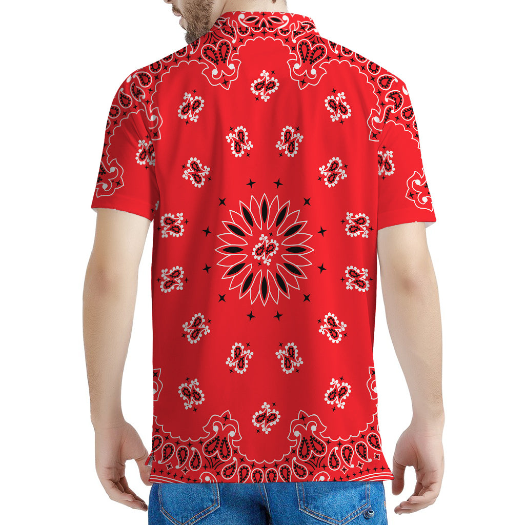Red Black And White Bandana Print Men's Polo Shirt