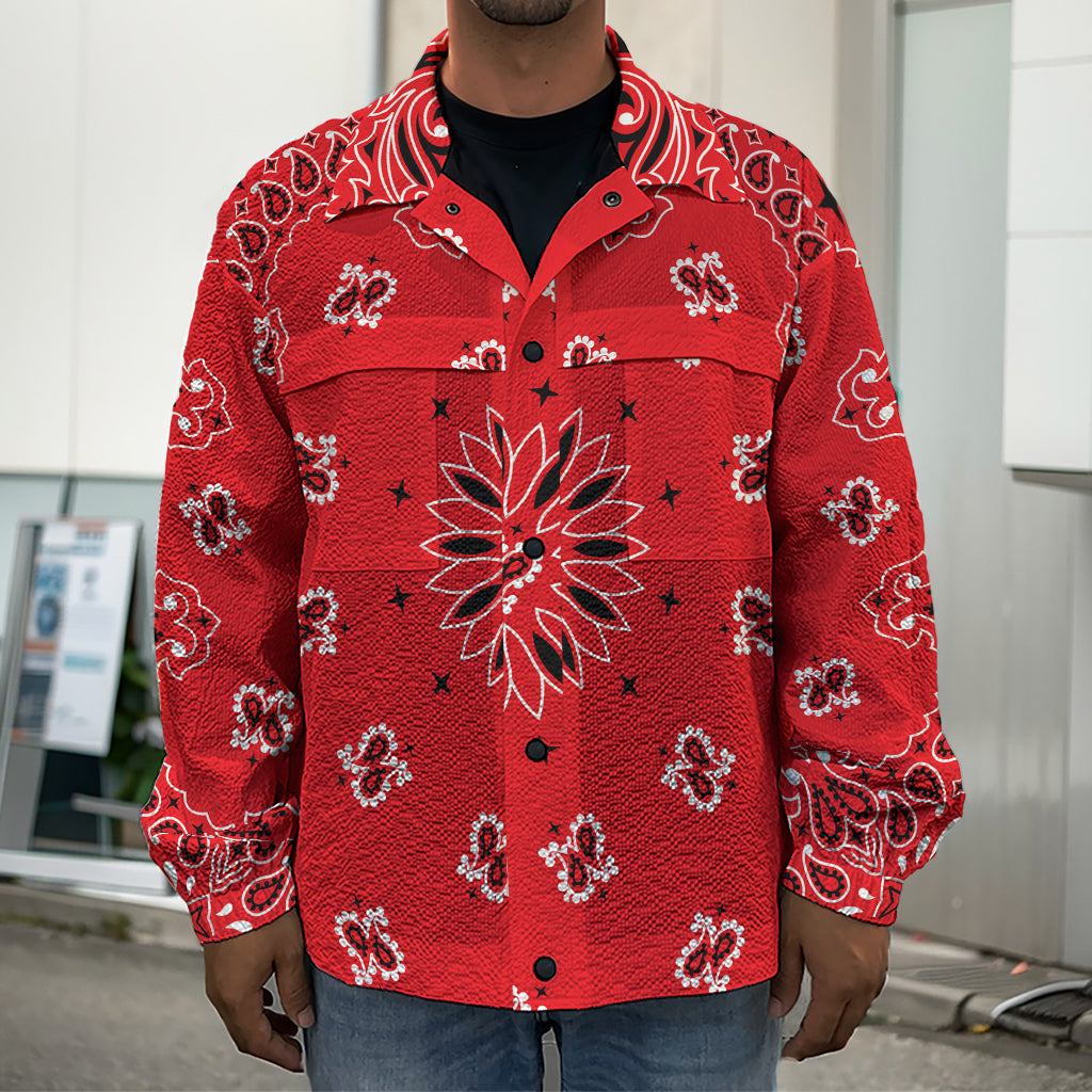 Red Black And White Bandana Print Men's Shirt Jacket